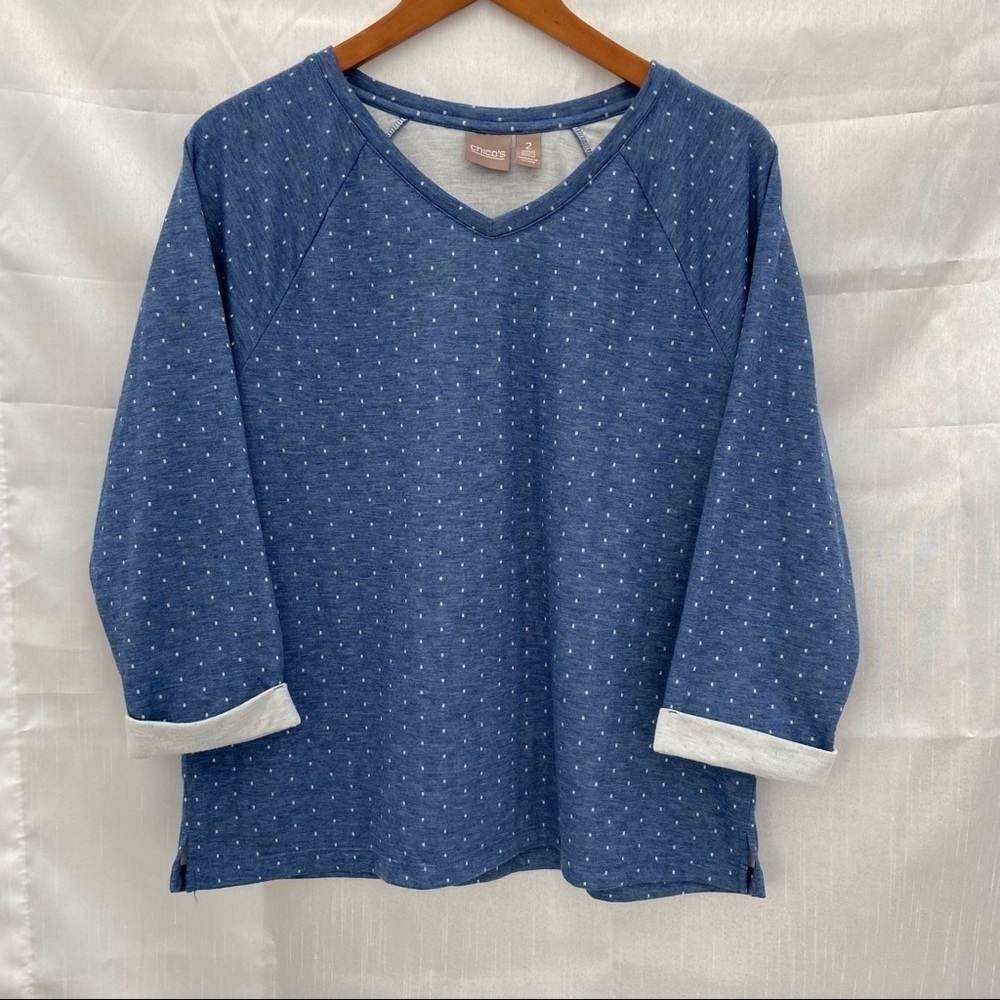 CHICOS / Blue with white spots 3/4 Sleeve Blouse Size 2 (L/12)